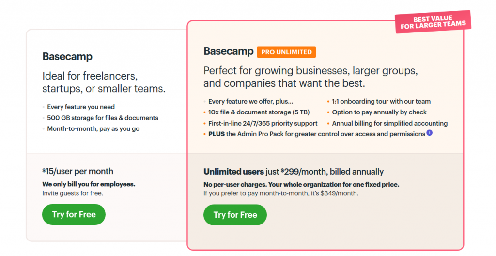 Basecamp Pricing