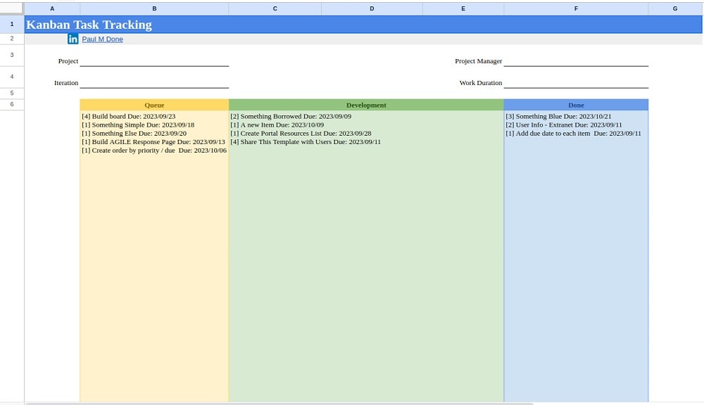 Google Sheets Kanban board template