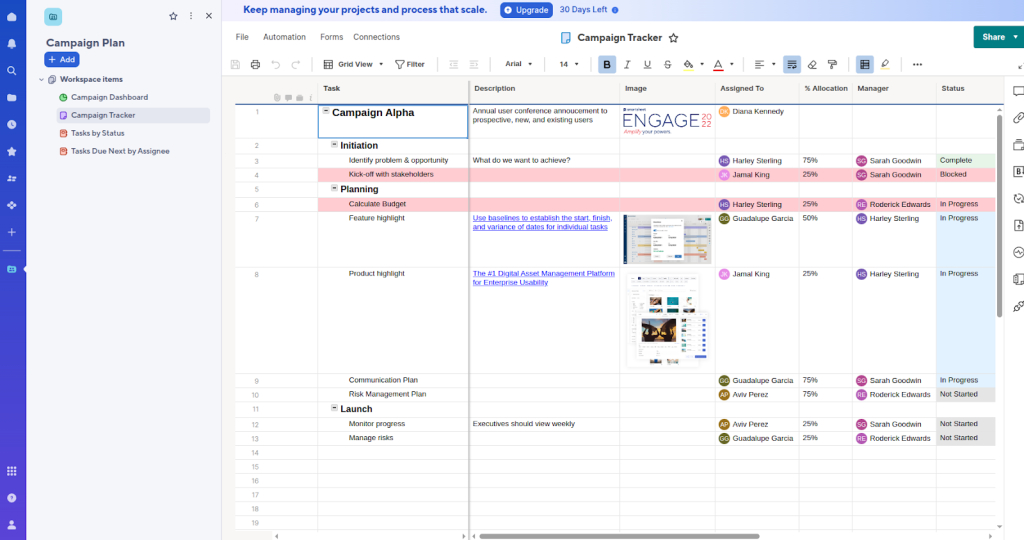 Smartsheet projecet view