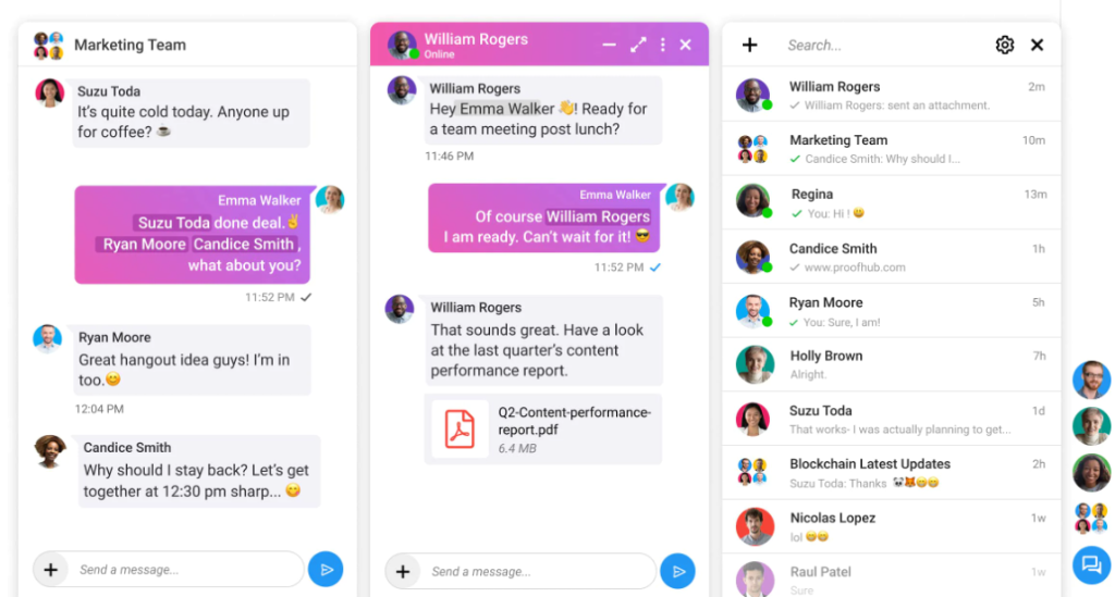 Send files, messages, and images directly to your team members with ProofHub’s in-built chat