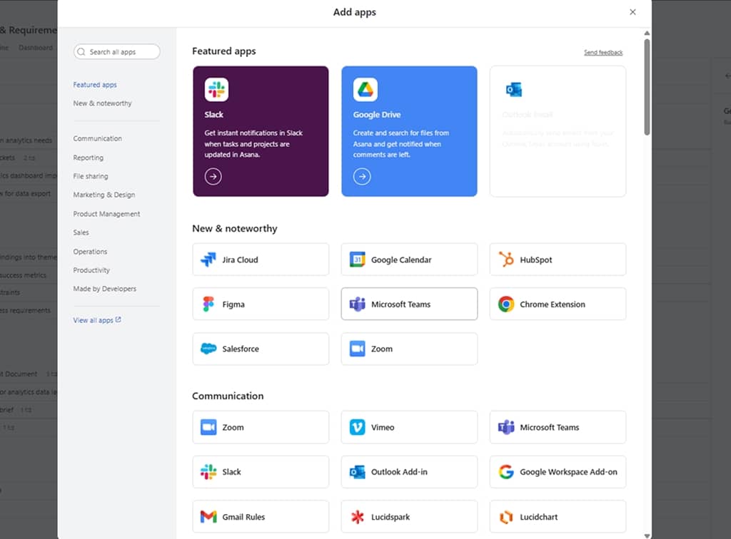 Asana's integration library
