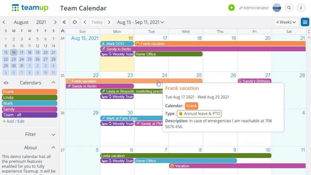 Teamup Calendar