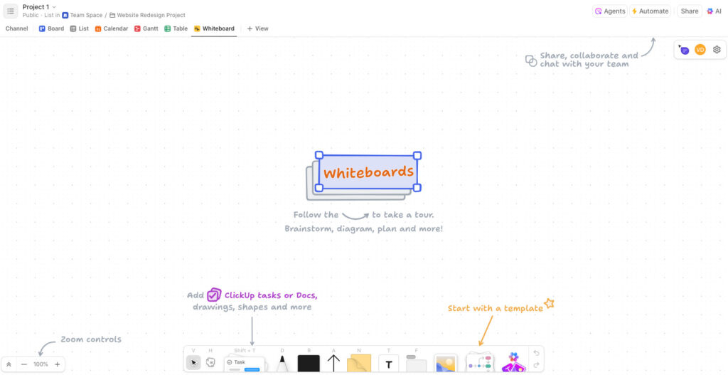 ClickUp Whiteboards