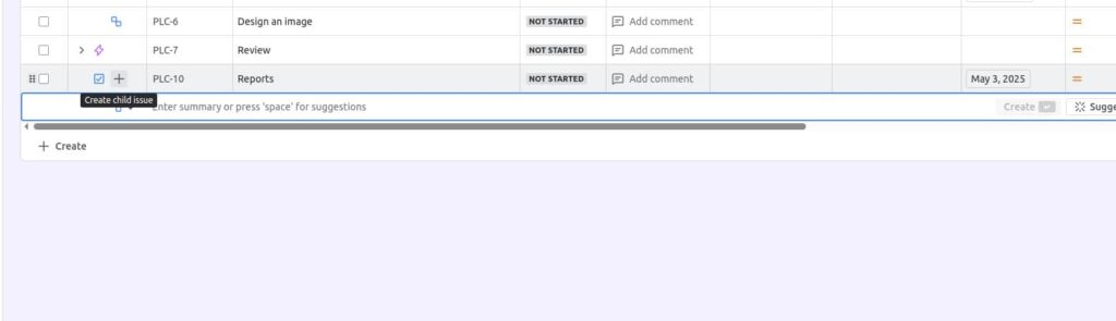 Creating a child issue in Jira
