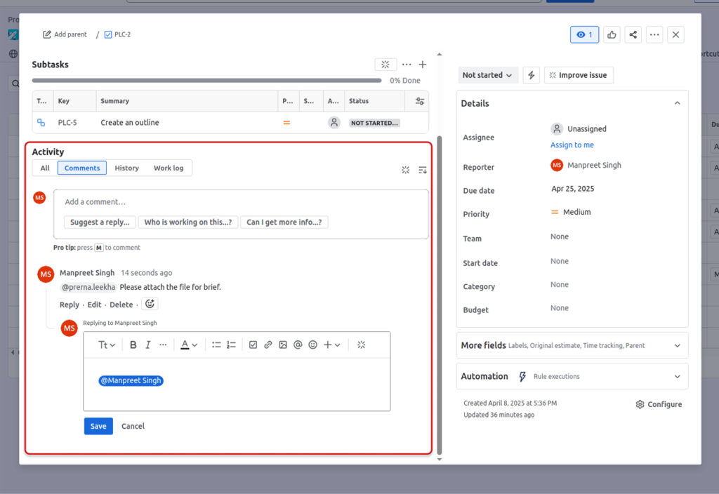 Jira team communication