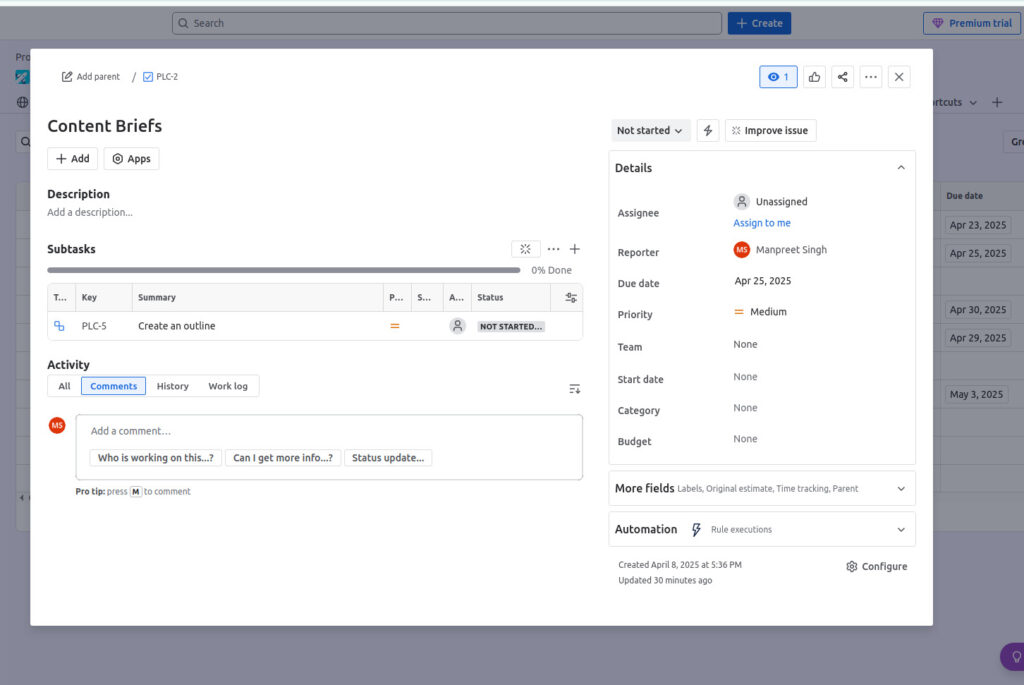 Jira Task management