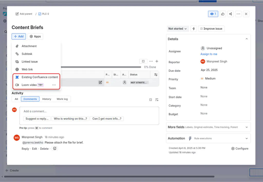 jira Confluence integration