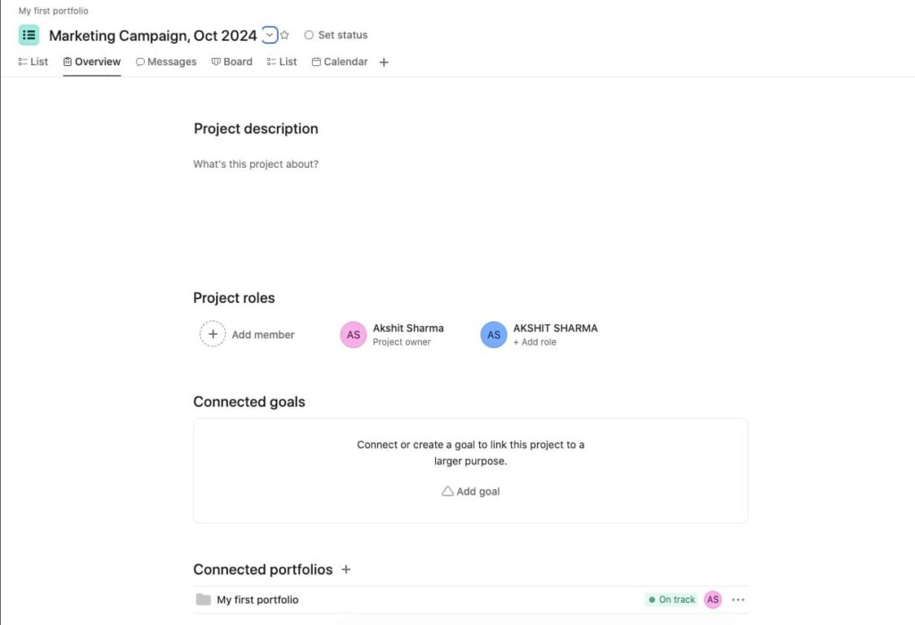 Project dashboards Asana
