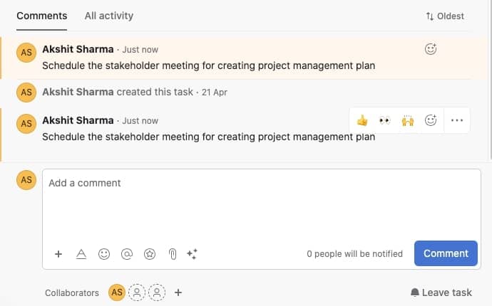 Asana Comment pinning