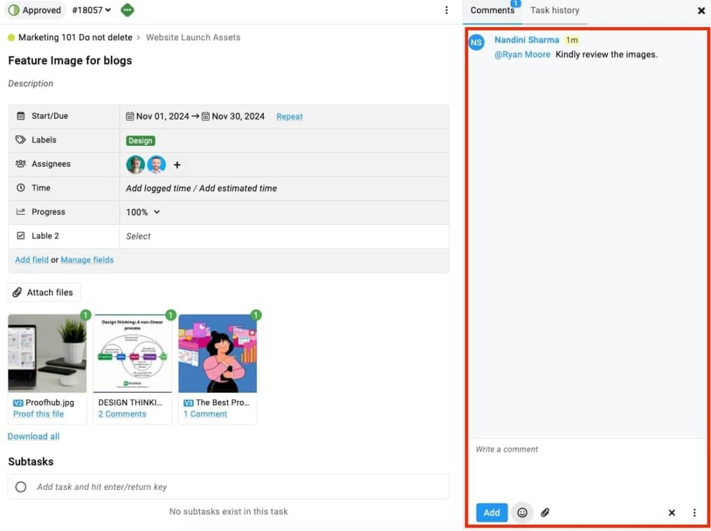 ProofHub Comments & mentions