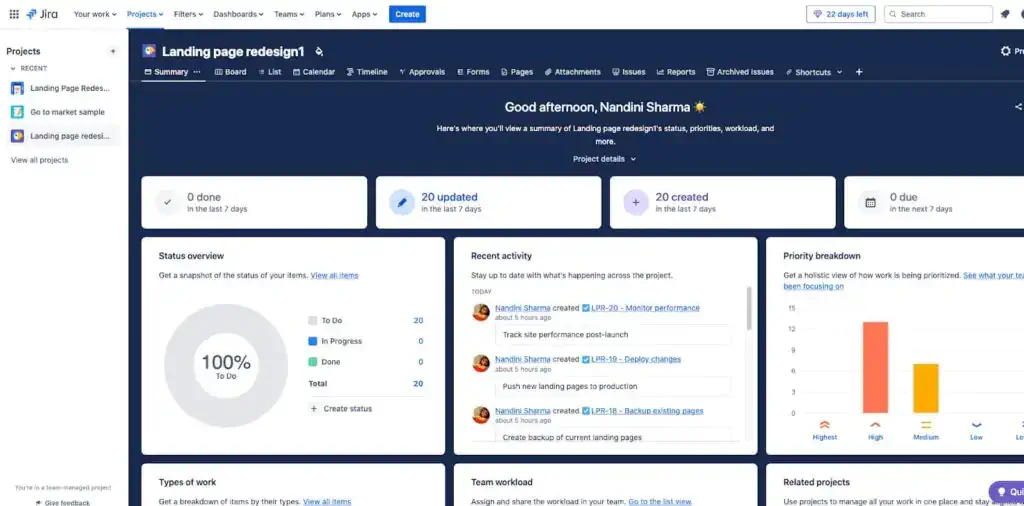 Jira dashboard
