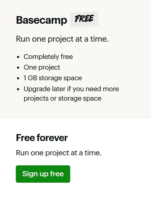 Basecamp Pricing Plan Free