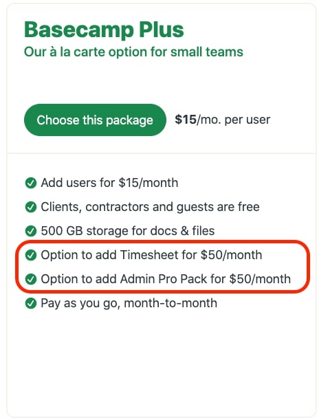 Basecamp plus for small team pricing