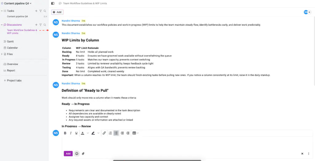Establish WIP limits and workflow policies