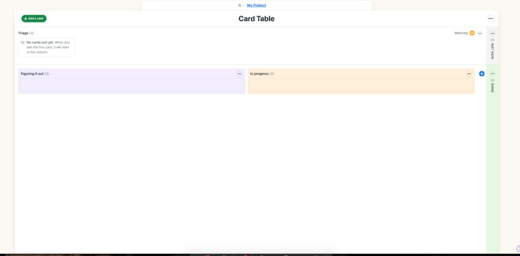 Screenshot of CardTable view of basecamp 