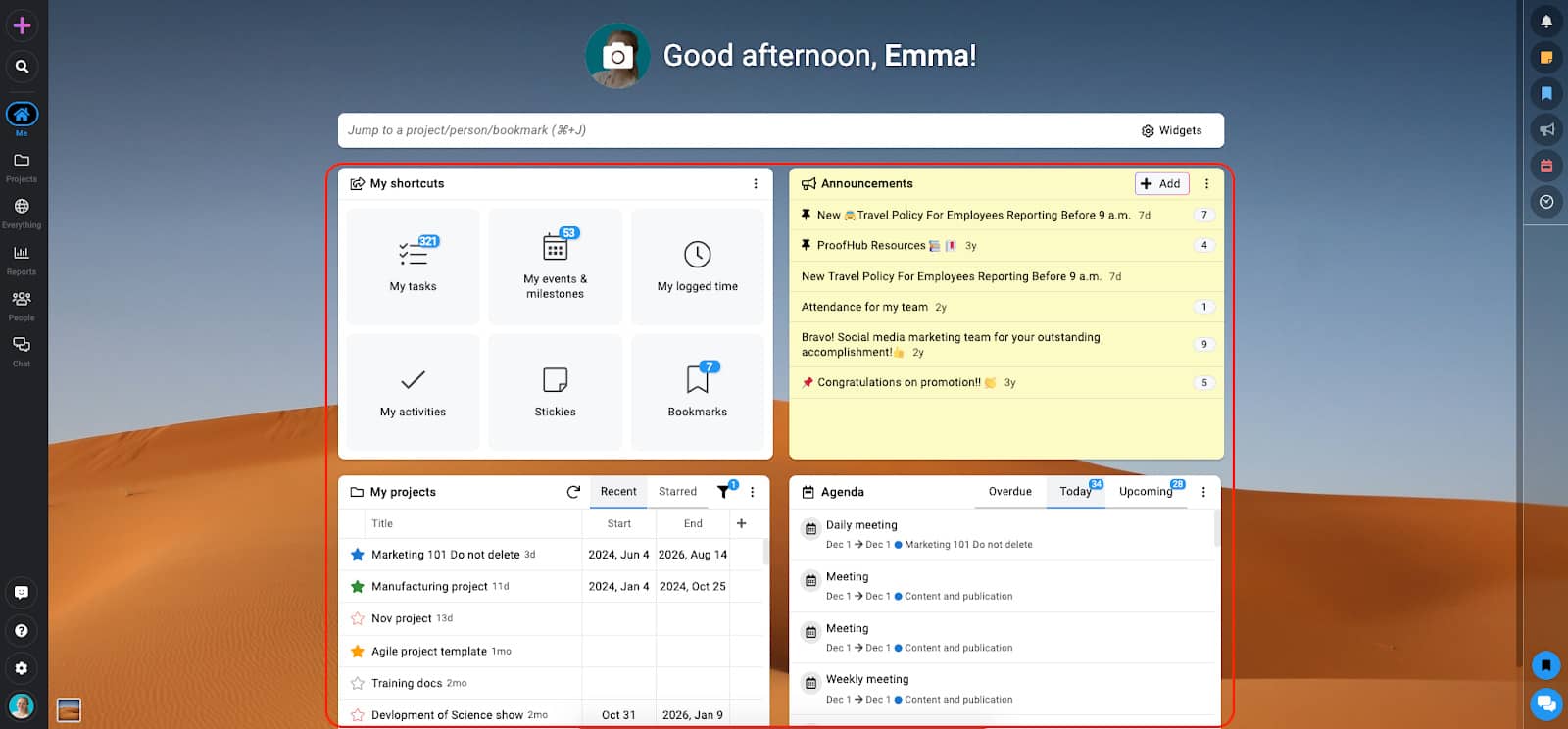 Screenshot of Me view in ProofHub