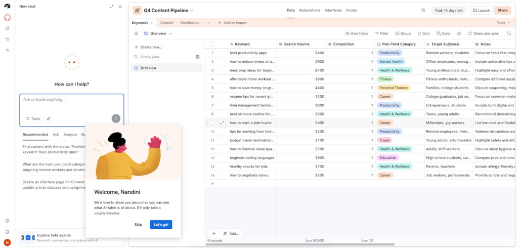 Project management capability Airtable