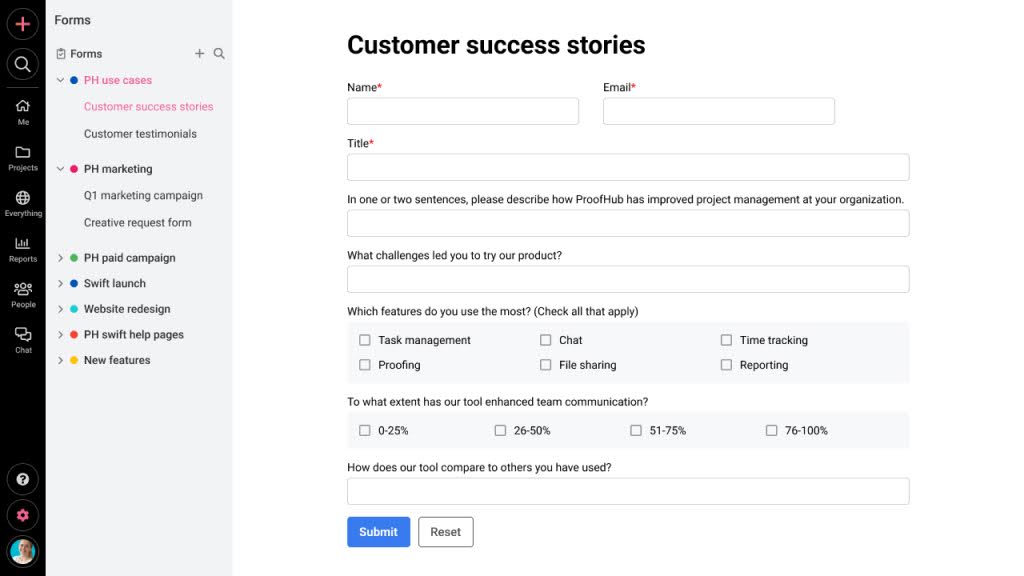 Project templates and forms