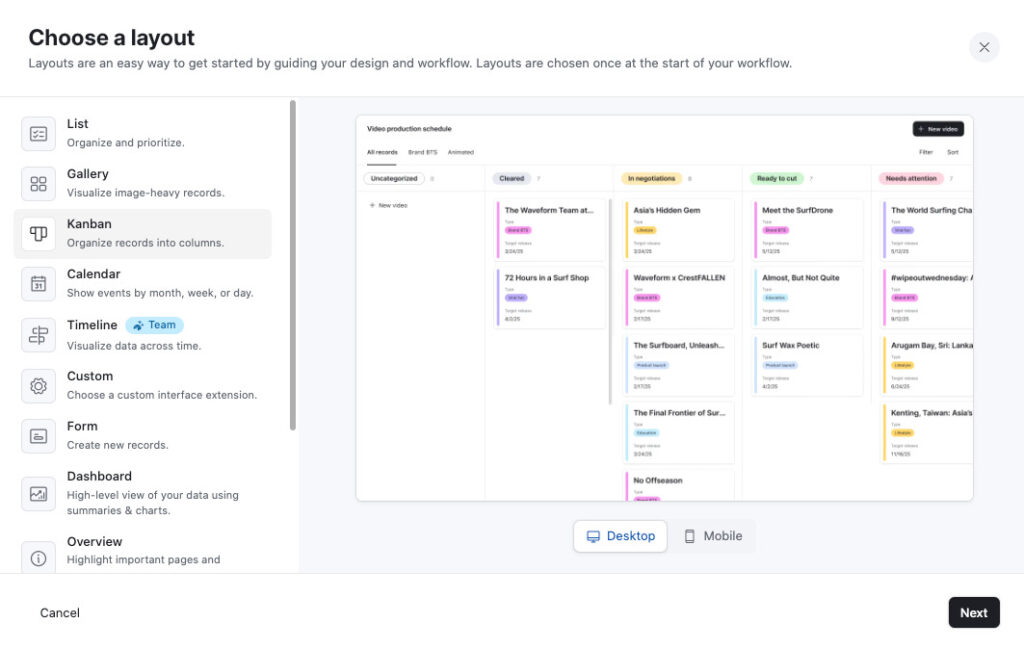 Task management capabilities Airtable