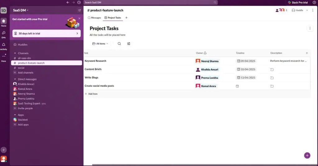 Slack Task management