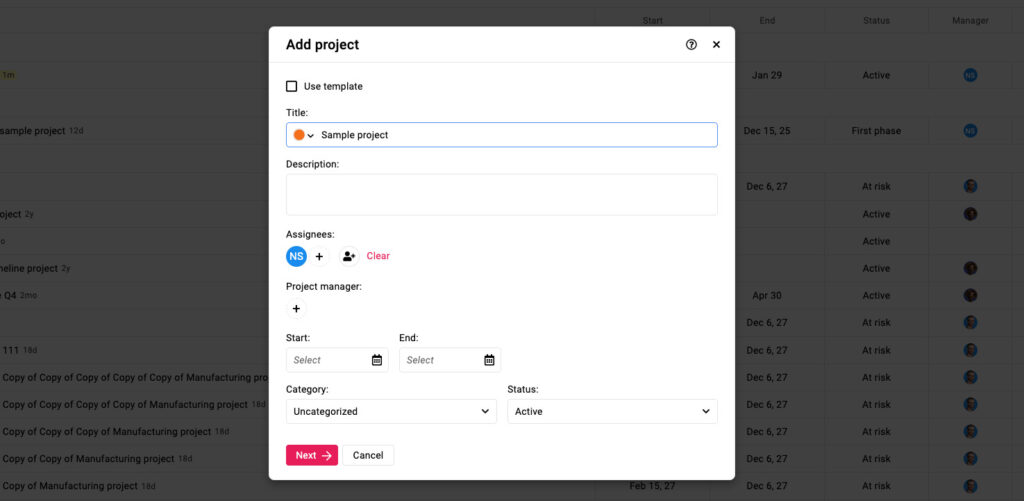 Create or select a project in ProofHub