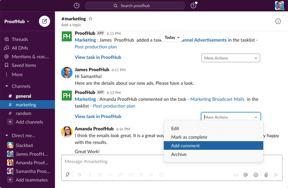 Get Your Team On The Same Page with ProofHub and Slack Integration