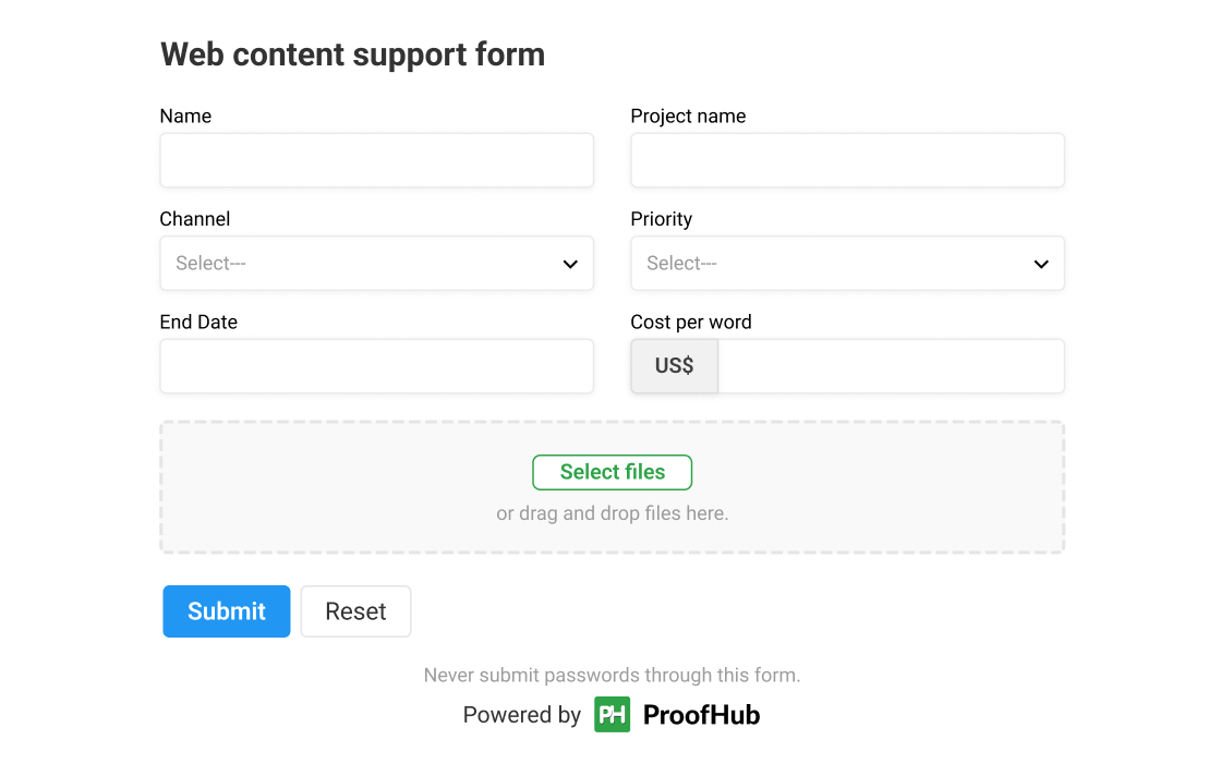 ProofHub’s Request forms for seamless execution of client requests and support queries