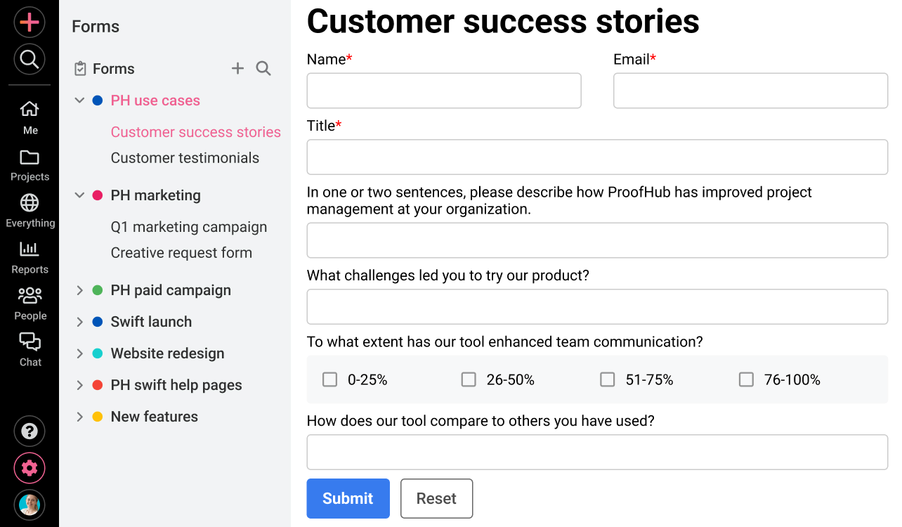 Never miss content requirement with ProofHub’s request form