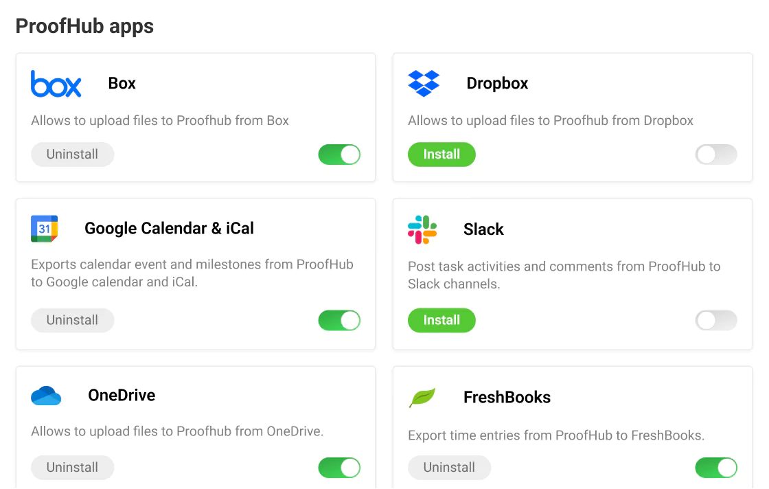 Connect with various tools with ProofHub’s integration