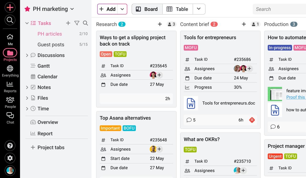 ProofHub’s kanban board to organize operations