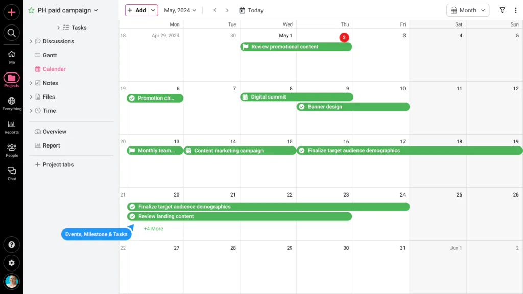 Screenshot of calender timeline