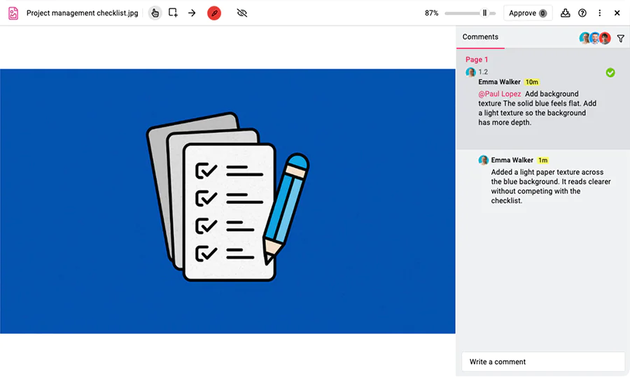 Screenshot of resolve feedback in proofing software