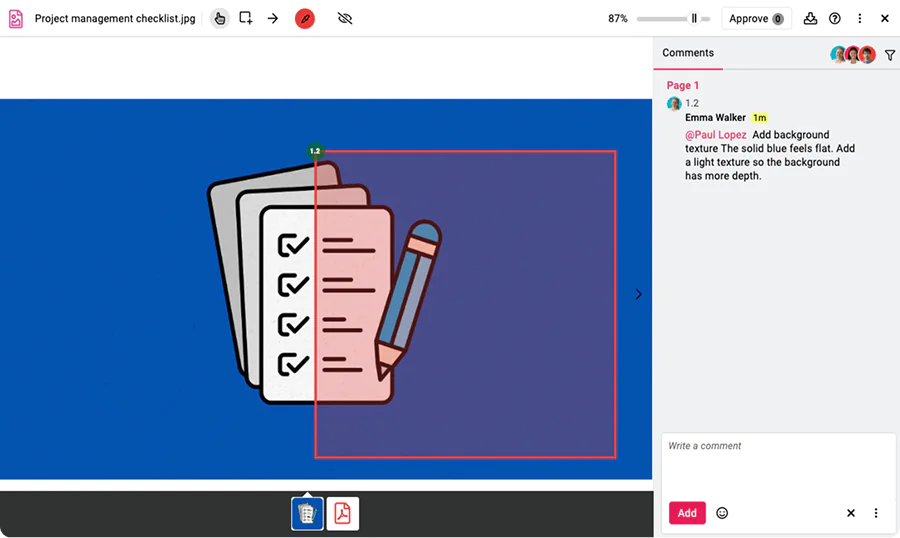 Screenshot of review and annotate file in proofing software